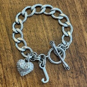 Juicy Couture | Silver-Tone Toggle Charm Bracelet w/Pave Heart & “J” Charms
